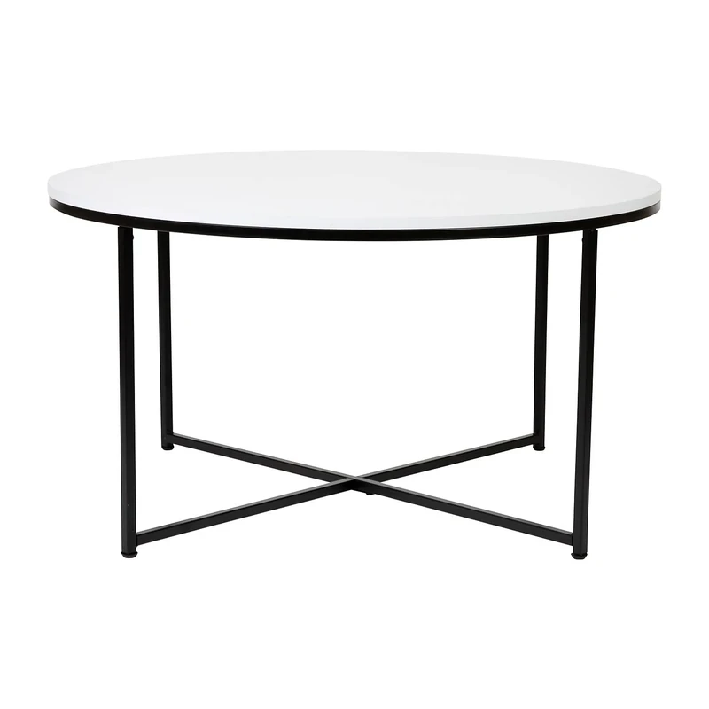 Flash Furniture Hampstead Collection Coffee Table - Modern White Finish Coffee Table - Crisscross Matte Black Frame