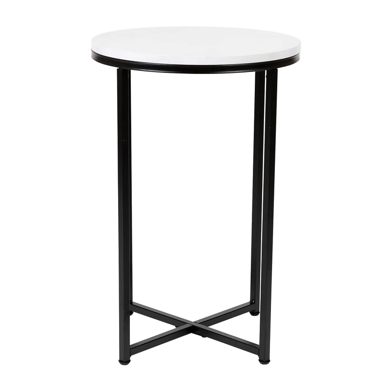 Flash Furniture Hampstead Collection End Table - Modern White Marble Finish End Table - Crisscross Matte Gold Frame