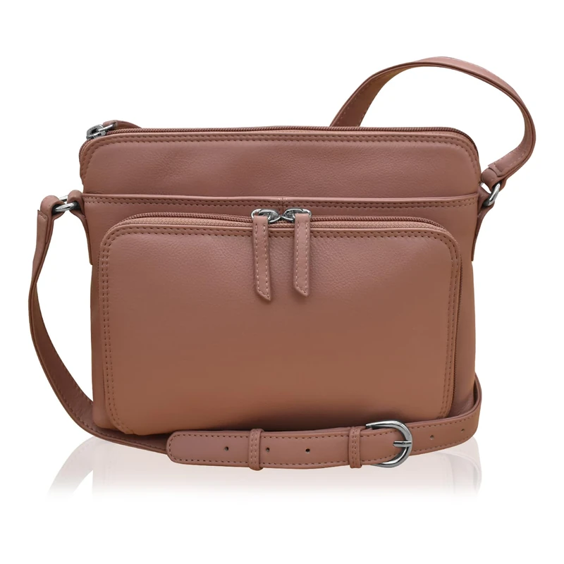 ili New York Genuine Leather Crossbody Bags for Women - Premium RFID Blocking Shoulder Bag Organizer with Adjustable Strap, Mauve, One Size