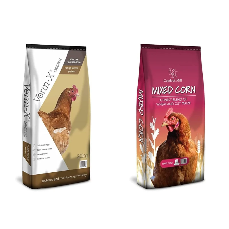 Copdock Mill Premium Quality Complete Feed for Poultry, 20kg, Range Layers Pellets with Verm-X & Mixed Corn, 20kg, Perfect for keeping your Hens satisfied with a simple mix of Wheat & Cut Maize