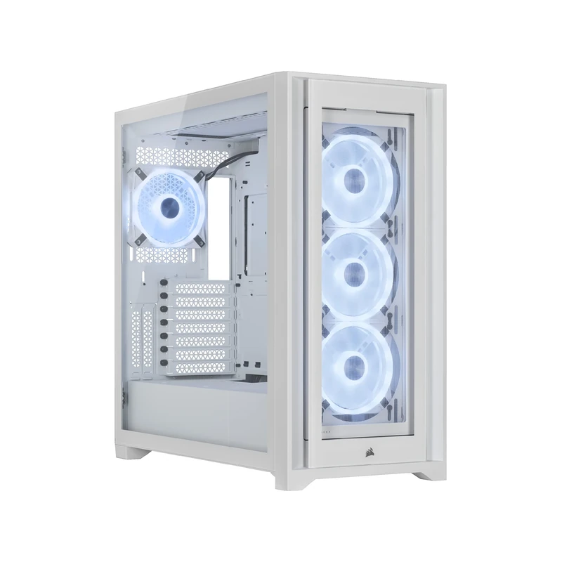 Corsair iCUE 5000X RGB QL Edition Mid-Tower Case - True White (Four CORSAIR QL120 RGB Fans, Included CORSAIR iCUE Lighting Node CORE, Easy Cable Management,136 Total RGB LEDs) White
