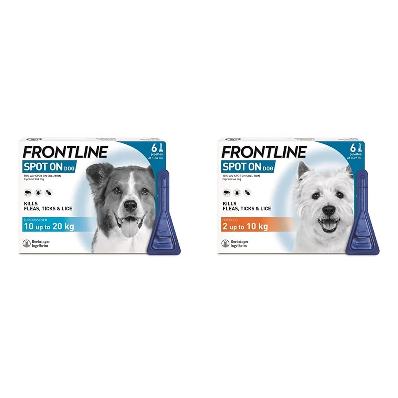 FRONTLINE Spot On Flea & Tick Treatment for Medium Dogs, Pack of 6 & Spot On Flea & Tick Treatment for Small Dogs (2-10 kg) - 6 Pipettes
