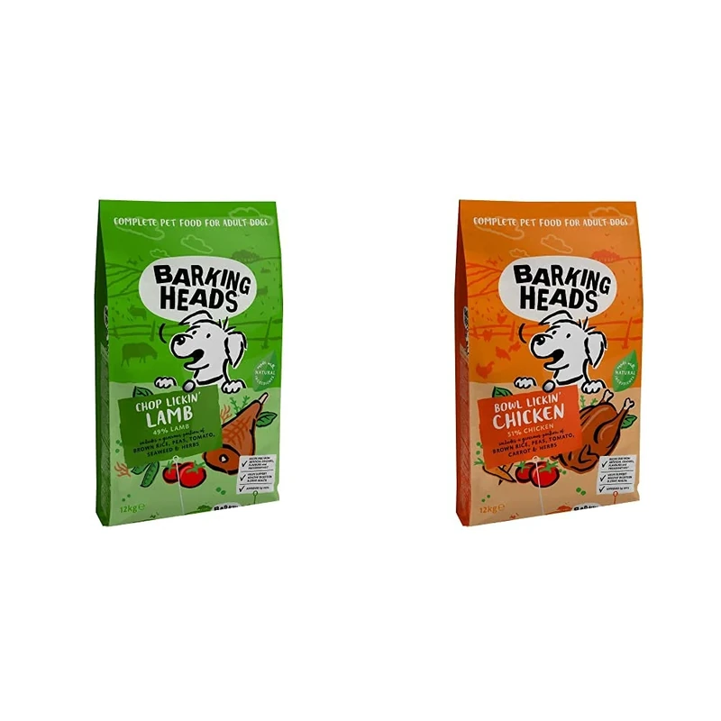 Barking Heads Dry Dog Food - Chop Lickin' Lamb - Grass-Fed Lamb with No Artificial Flavours, 12 kg & Dry Dog Food - Bowl Lickin' Chicken - 100% Natural Chicken with No Artificial Flavours, 12 kg