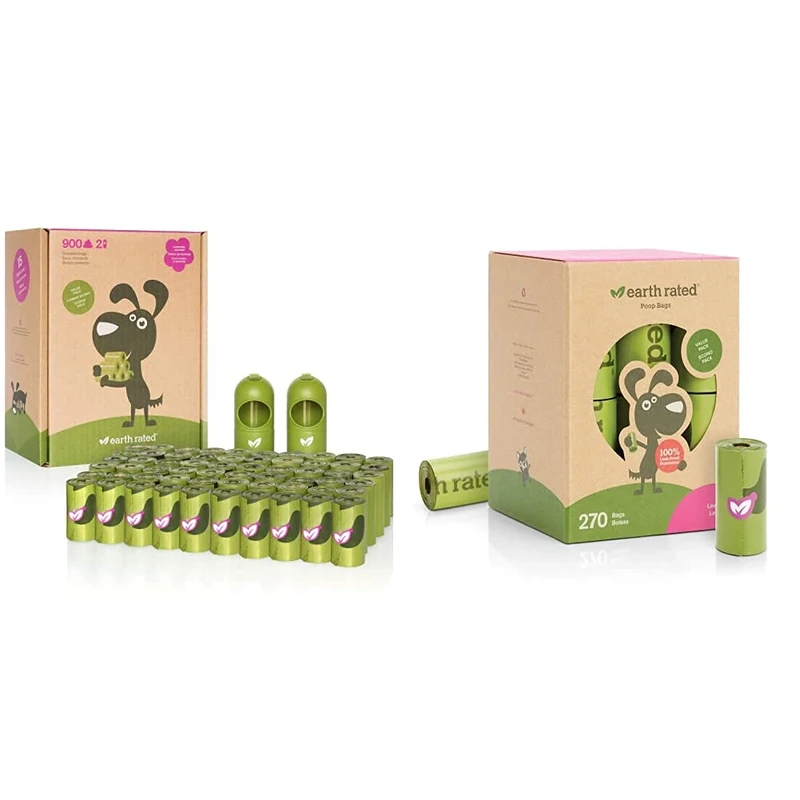 Earth Rated Dog Poo Bags Bulk 900 Pack - Extra Thick Poop Bags With 2 Leash Dispensers | Measure 22x33cm & Dog Poo Bags - 270 Extra Thick Poop Bags | Measures 22x33cm | 100% Leak-Proof Security