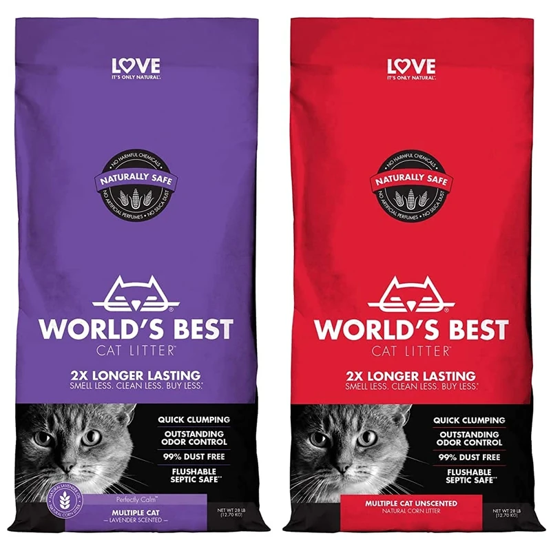 Worlds Best Cat Litter 28lb (12.7kg) Multiple Cat Lavender Scented, beige & 28lb (12.7kg) Multiple Cat Unscented