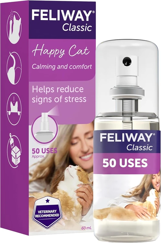 Feliway Classic 60ml Spray, comforts cats and helps solve behavioural issues and stress/anxiety in the home and on the move - 60ml & Friends 30 Day Starter Kit Diffuser and Refill, 48 ml