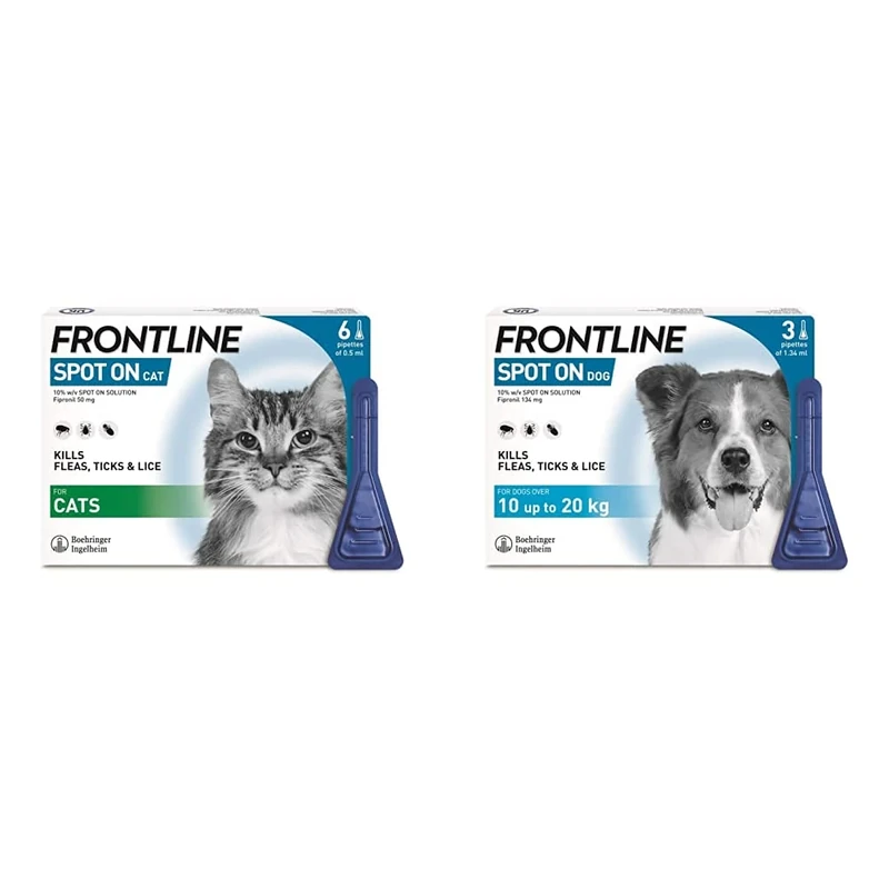 FRONTLINE Spot On Flea & Tick Treatment for Cats - 6 Pipettes & Spot On Flea & Tick Treatment for Medium Dogs (10-20 kg) - 3 Pipettes