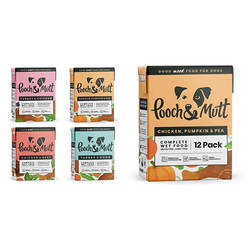 Pooch & Mutt - Wet Dog Food (Grain Free), Complete & Fresh, Mixed Flavours, 12x375g & Wet Dog Food (Grain Free), Complete & Fresh, Pumpkin & Pea, 12x375g