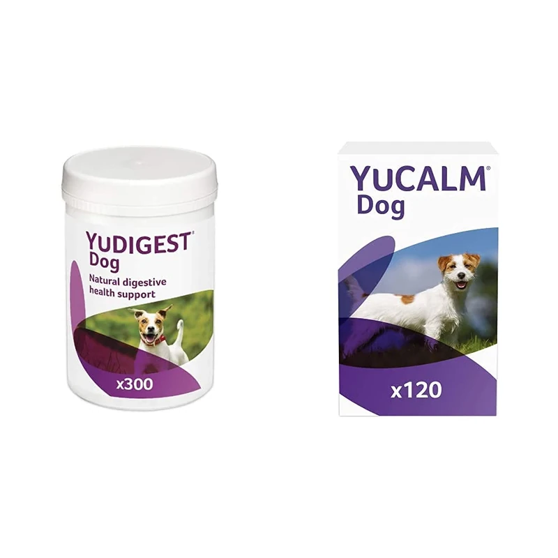 Lintbells | YuDIGEST Dog | Probiotics for Dogs with Sensitive Digestion | 300 Tablets & YuCALM Dog | Calming Supplement for Dogs who are Stressed or Nervous, All Ages and Breeds | 120 Tablets