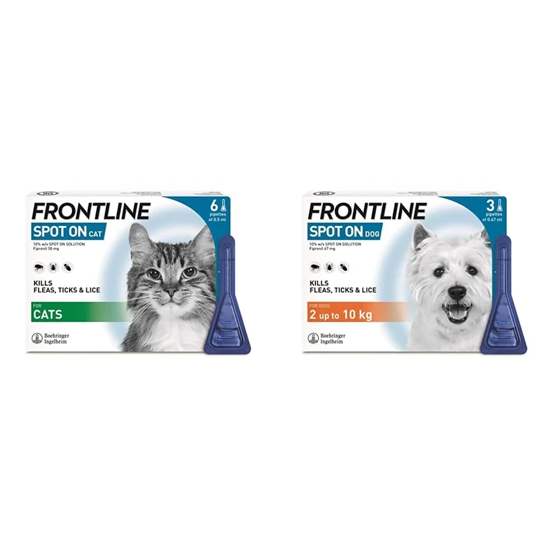 FRONTLINE Spot On Flea & Tick Treatment for Cats - 6 Pipettes & Spot On Flea & Tick Treatment for Small Dogs (2-10 kg) - 3 Pipettes