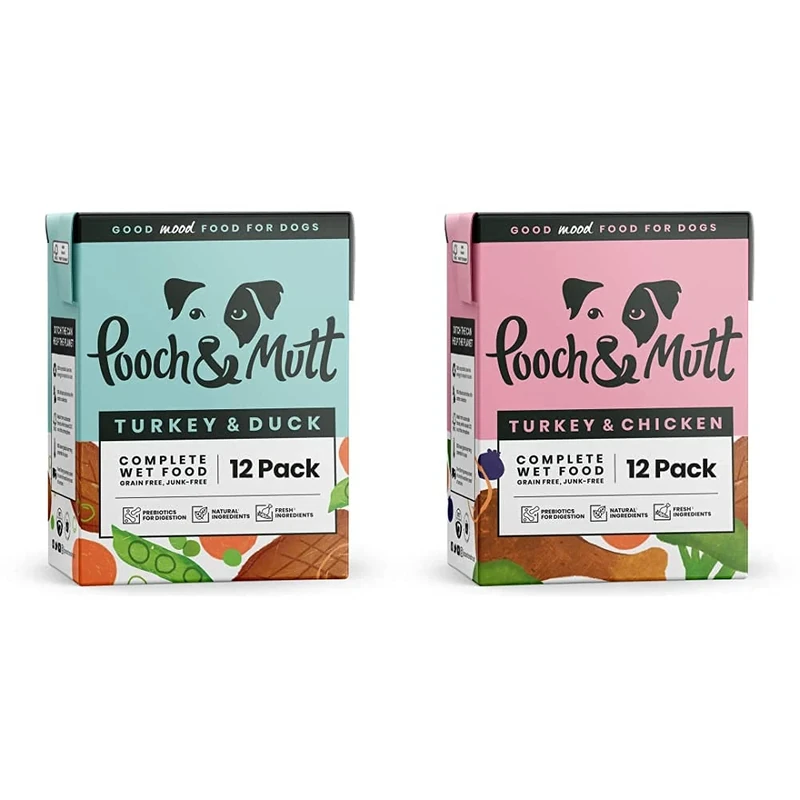 Pooch & Mutt - Wet Dog Food (Grain Free), Complete & Fresh, Turkey & Duck, 12x375g & Wet Dog Food (Grain Free), Complete & Fresh, Turkey & Chicken 12x375g