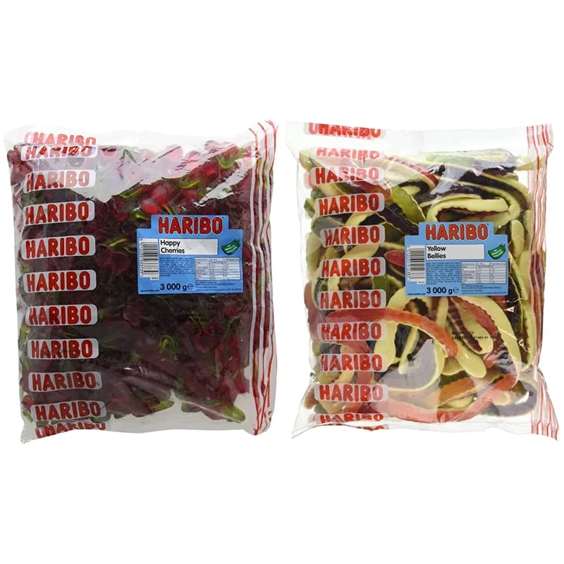 Haribo Happy Cherries 3kg Cherry Flavoured Sweets Bulk & Yellow Belly Giant Snakes, Yellow Bellies Bulk Sweets, 3kg