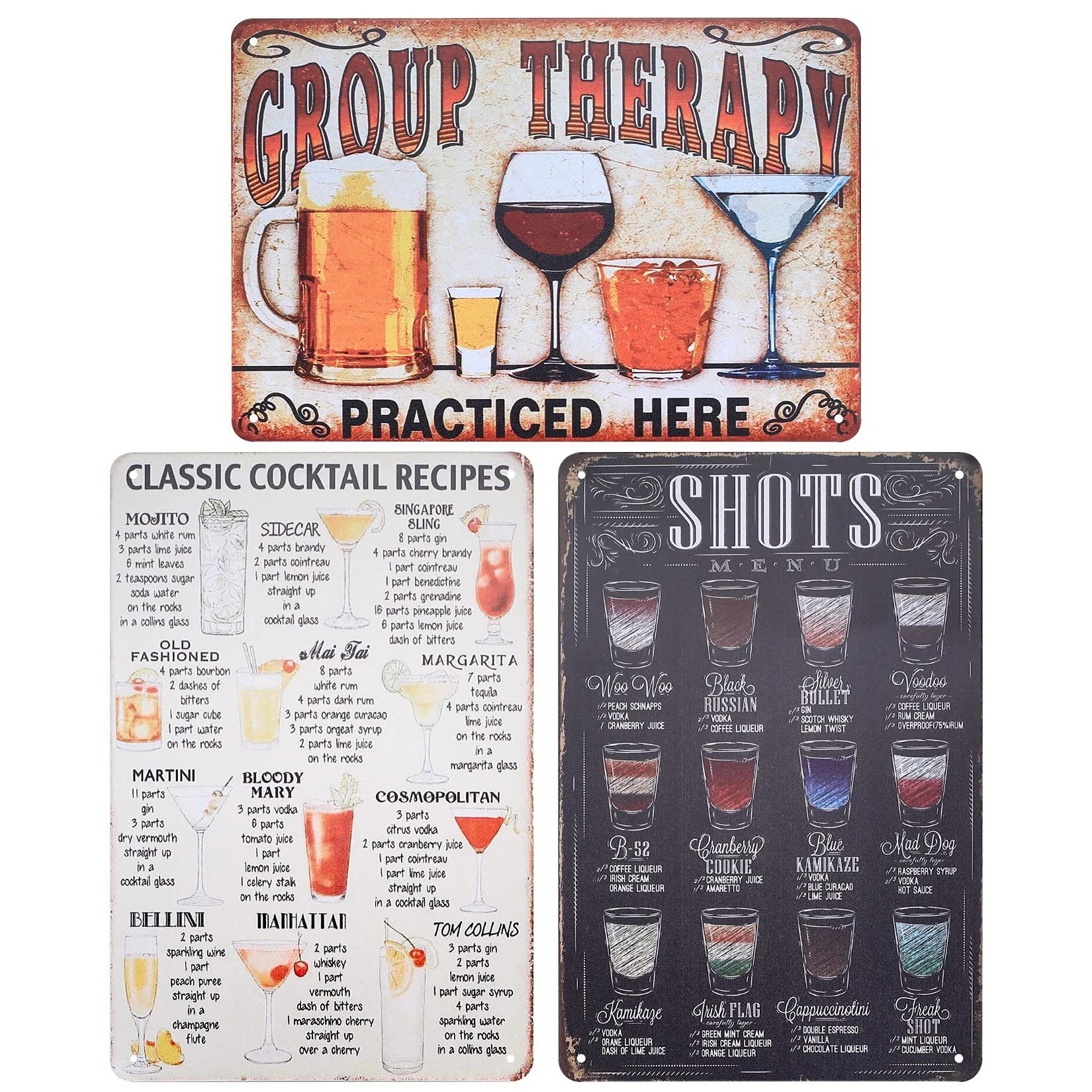 Aoyfuwell 3 Pcs Cocktail Bar Signs, Vintage Metal Tin Signs, Retro Plaque Poster Wall Art Signs Decoration Accessories for Outdoor Garden Home Bar Pub Restaurant