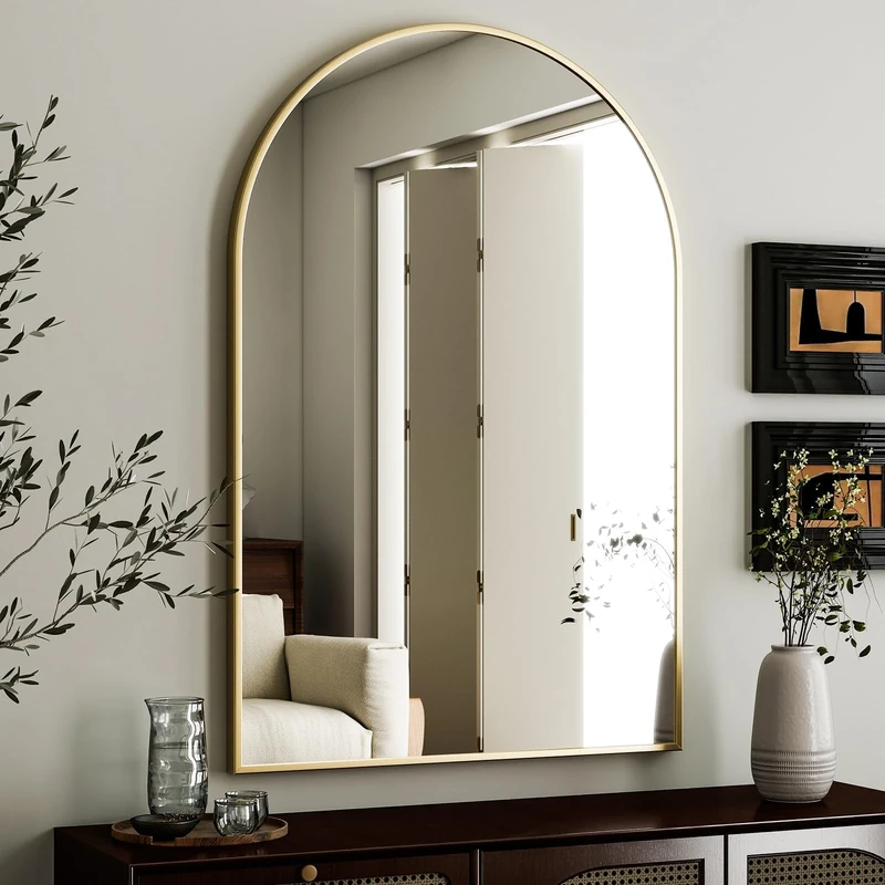 HARRITPURE 24"x36" Arched Bathroom Mirror - Wall Mounted Mirror - Gold Arch Mirror - Aluminum Alloy Frame Bathroom Mirror Living Room, Bedroom, Bathroom and Entryway