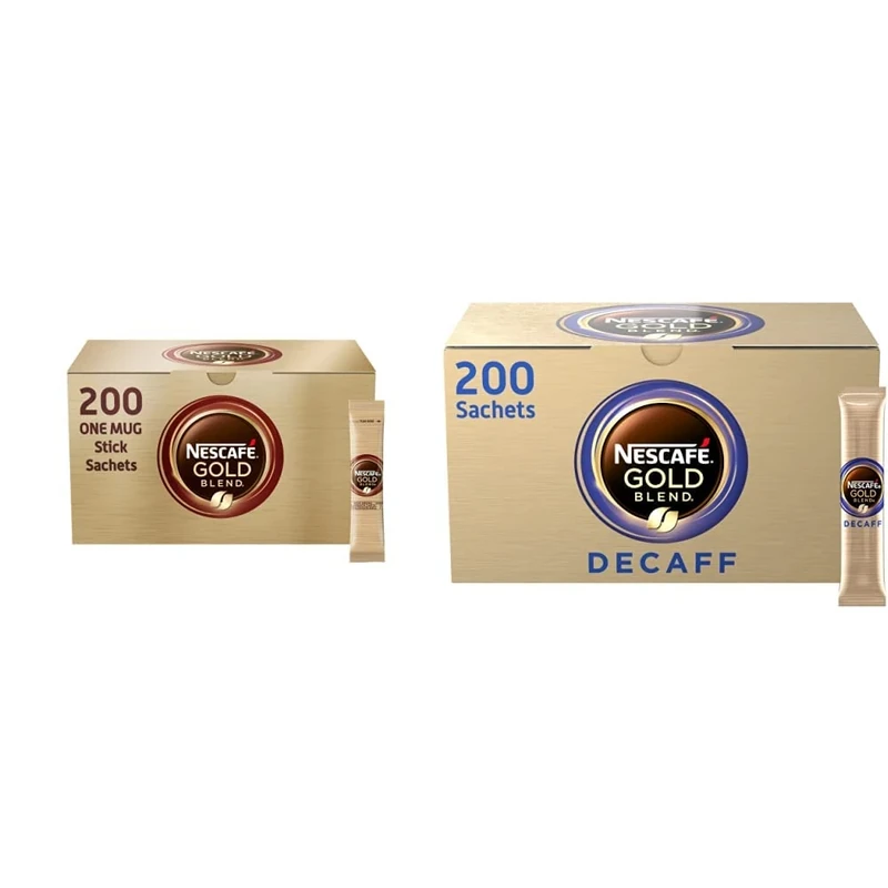 NESCAFE Gold Blend Instant Coffee Sachet Bundle: 200 x 1.8g Sticks and 200 x 1.8g Decaf Sticks