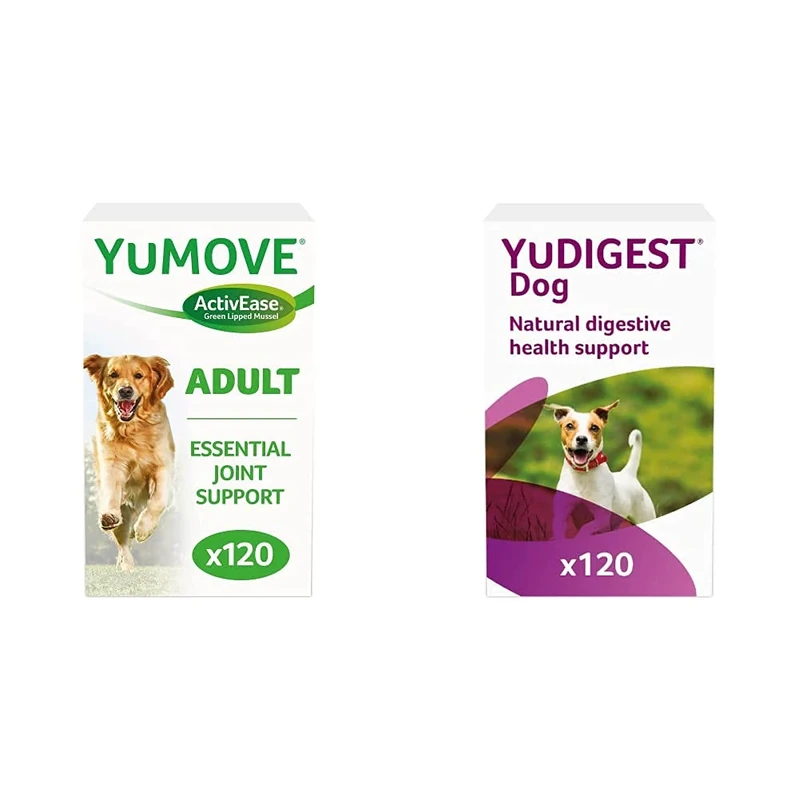 Lintbells | YuMOVE Adult Dog | Hip and Joint Supplement for Stiff Adult Dogs | 120 Tablets & YuDIGEST Dog | Probiotics for Dogs with Sensitive Digestion, All Ages and Breeds | 120 Tablets