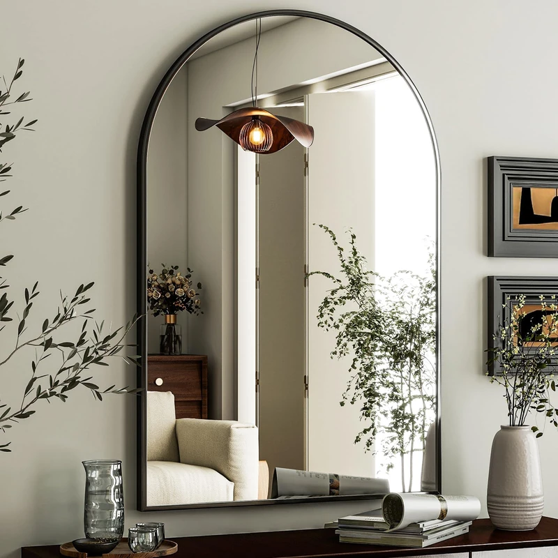 HARRITPURE 24" x 36" Wall Mirror Arched Bathroom Mirrors Aluminum Alloy Frame Contemporary Hanging Vanity Mirror for Bathroom Living Room Bedroom Entryway, Black
