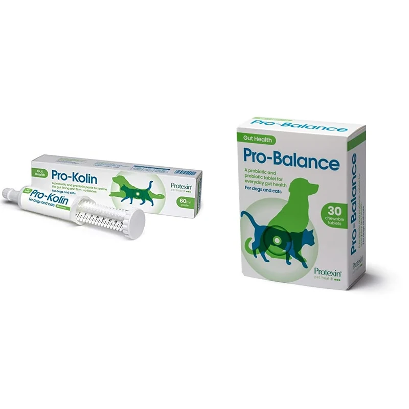 Pro-Kolin for Dogs and Cats Probiotic Paste and Syringe, 60ml & Pro-Balance Probiotic for Dogs and Cats – Daily Chewable Probiotic and Prebiotic Tablet for Digestive Health Support – Pack of 30
