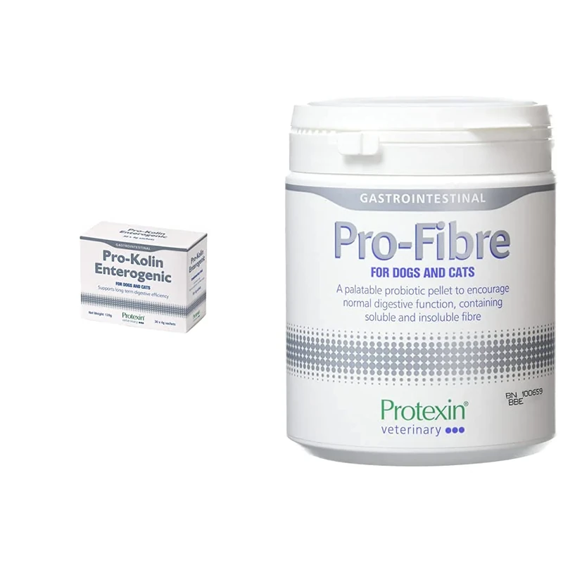 Protexin Pro-Kolin Enterogenic Sachets 4 g (Pack of 1, Total 30 Sachets) & Pro-Fibre for Dogs and Cats, 500g