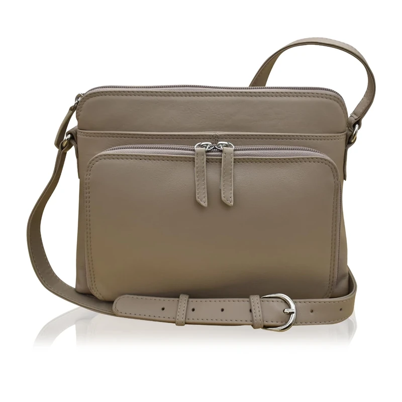ili New York Genuine Leather Crossbody Bags for Women - Premium RFID Blocking Shoulder Bag Organizer with Adjustable Strap, Taupe, One Size
