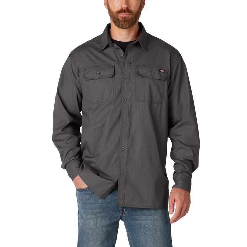 Dickies Men's Flex Denim Long Sleeve Shirt Button, Slate, XL