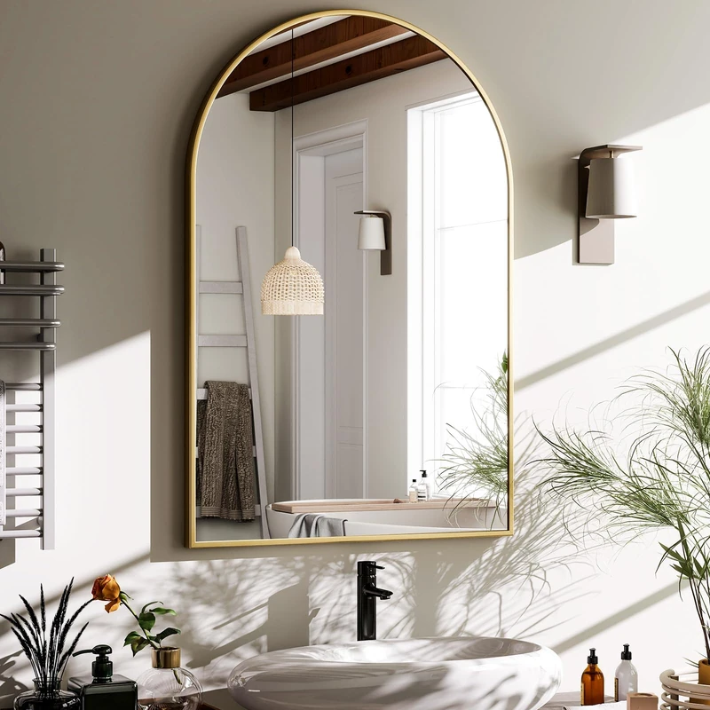 HARRITPURE 20"x30" Arched Bathroom Mirror - Wall Mounted Mirror - Gold Arch Mirror - Aluminum Alloy Frame Bathroom Mirror Living Room, Bedroom, Bathroom and Entryway