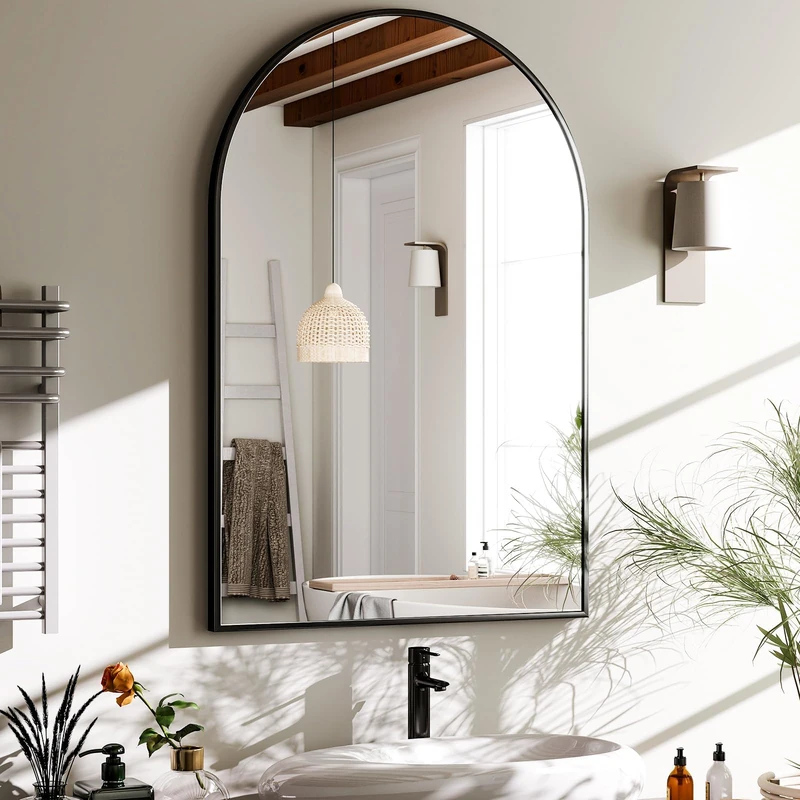 HARRITPURE 20"x30" Arched Bathroom Mirror - Wall Mounted Mirror - Black Arch Mirror - Aluminum Alloy Frame Bathroom Mirror Living Room, Bedroom, Bathroom and Entryway - Image 1