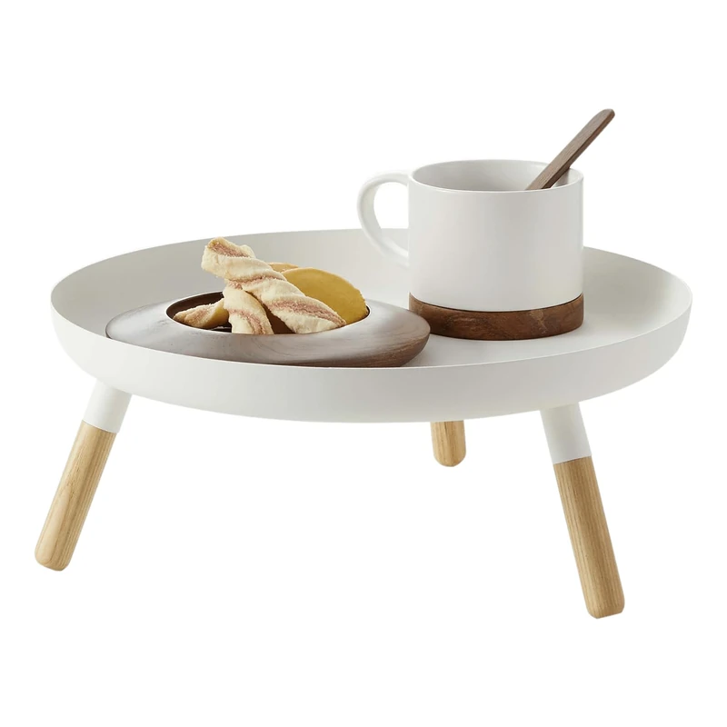 YAMAZAKI 5564 PLAIN Tray With Legs, White, Steel/Wood, Minimalist Design, 32 x 32 x 13 cm (LxWxH)