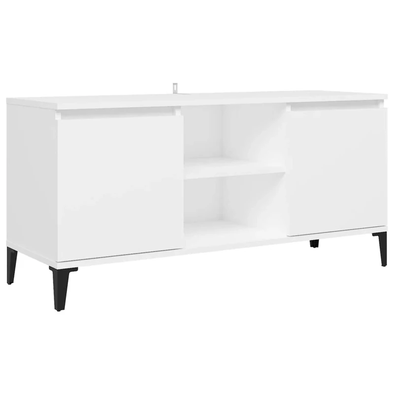 vidaXL TV Cabinet with Metal Legs - Engineered Wood Media Console - Stylish Industrial Design - White - Spacious Storage with 2 Shelves and 2 Compartments - Ideal for Living Room and Bedroom