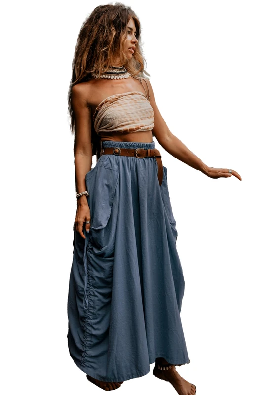 Thaluta Women's Maxi Boho Skirt with Pockets Bohemian Organic Cotton Hippie Gypsy, Teal, One Size - Image 1