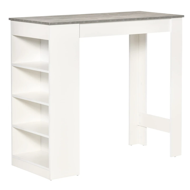 HOMCOM Bar Table, Breakfast Bar with 4-Tier Storage Shelf, Grey