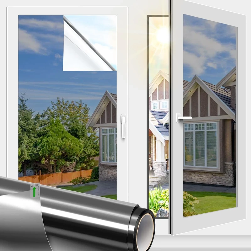 Filmgoo One Way Window Film Non-Adhesive Static Cling Daytime Privacy Film Sun Blocking Heat Control Mirror Window Tinting Film for Home Office