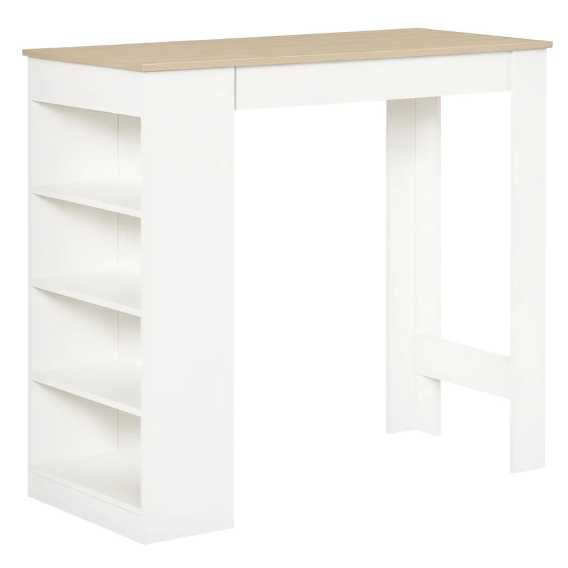 HOMCOM Bar Table Coffee Table Kitchen Dining Table with 4-Tier Storage Shelf for Kitchen, Dining Room, Living Room, Natural