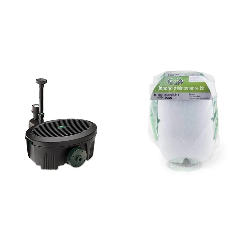 Blagdon Inpond 5-in-1 2000, 10w Pond Pump and Filter & Inpond 5 in 1 2000 Maintenance Kit, Replacement Filter Foam and Polymer Wool Filter Pad to Fit The Inpond 5 in 1 2000 Filter