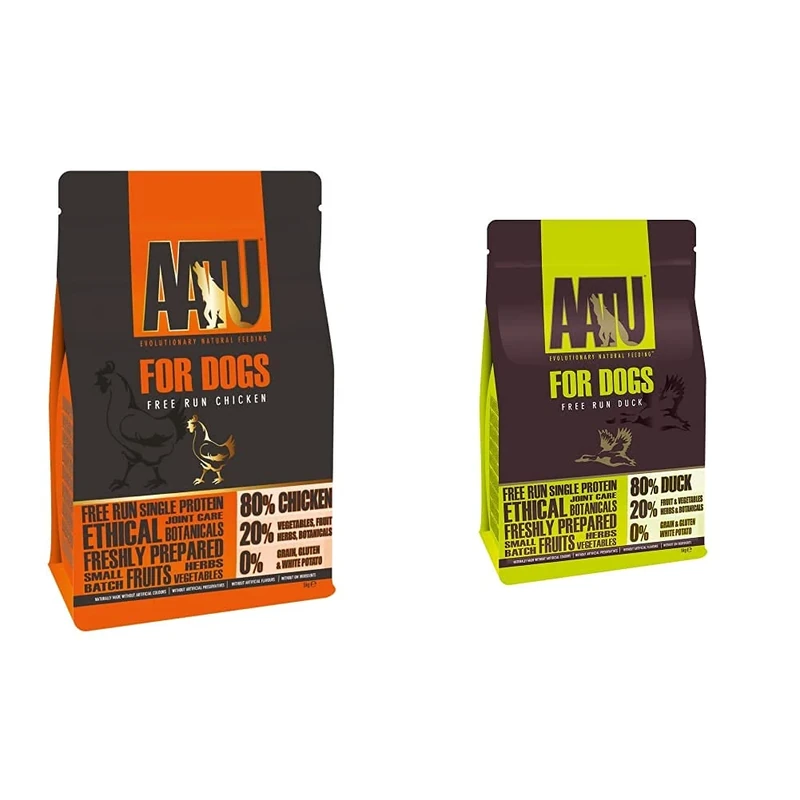 AATU 80/20 Dry Dog Food, Chicken, High Protein, Grain Free Recipe, No Artificial Ingredients, 5 kg & 80/20 Dry Dog Food, Duck, High Protein, Grain Free Recipe, No Artificial Ingredients, 5 kg