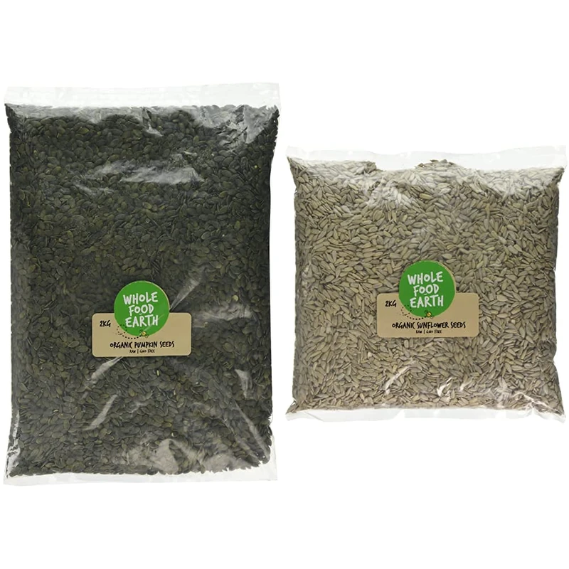 Wholefood Earth Organic Pumpkin Seeds, 2 kg & Organic Sunflower Seeds, 2 kg