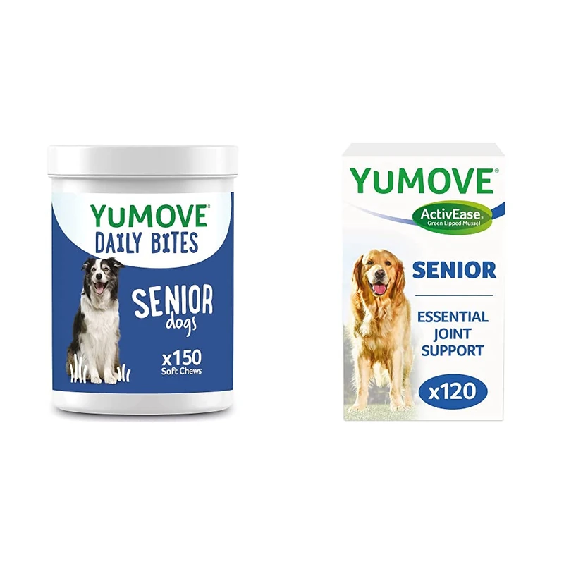 YuMOVE Daily Bites For Senior Dogs | High Strength Hip and Joint Supplement| Aged 9+ | 150 Chews & YuMOVE Senior Dog | High Strength Hip and Joint Supplement Designed for Older| Aged 9+ | 120 Tablets