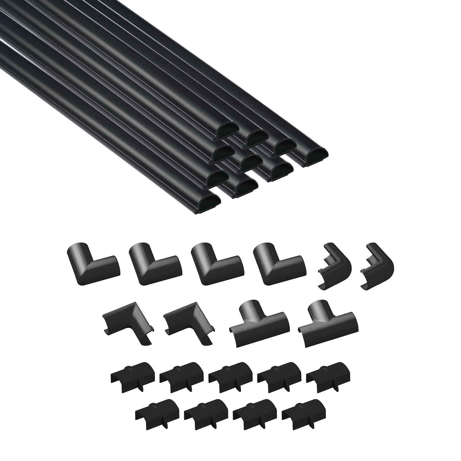 D-Line Micro+ Cable Trunking 4-Meter Pack, Half Round Cable Cover, Paintable, Self-Adhesive Wire Cover, Hide TV Wires, Cable Management - 10x 20mm (W) x 10mm (H) x 40cm Lengths & Accessories - Black