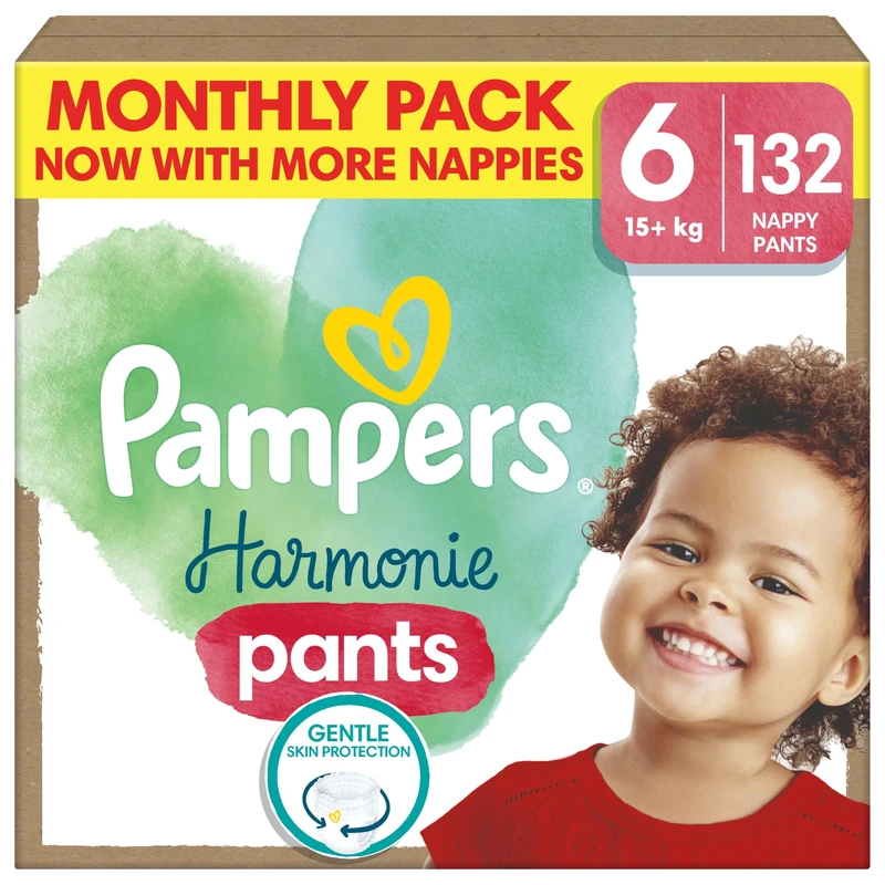 Pampers Baby Nappy Pants Size 6 (15+ kg / 33 lbs), Harmonie, 72 Nappies, Monthly Savings Pack, Gentle Skin Protection