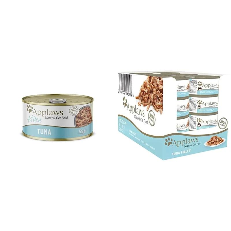 Applaws Natural Wet Kitten Food, Tuna in Jelly Tin, 70 g (Pack of 24) (Packaging May Vary) & 100% Natural Wet Cat Food 70g Tuna Fillet 24 x 70g Tins