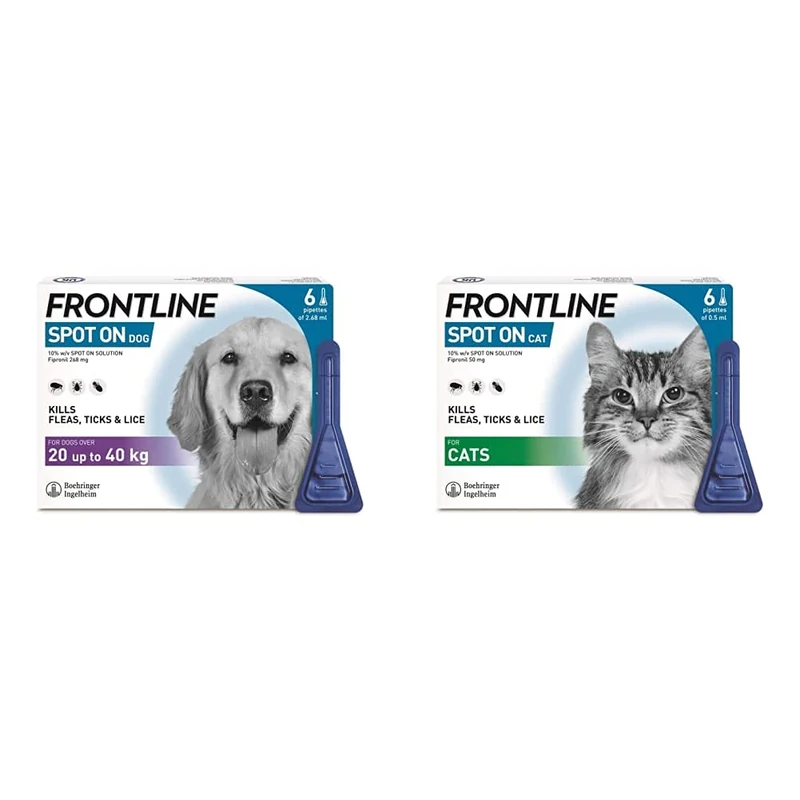 FRONTLINE Spot On Flea & Tick Treatment for Large Dogs (20-40 kg) - 6 Pipettes & Spot On Flea & Tick Treatment for Cats - 6 Pipettes