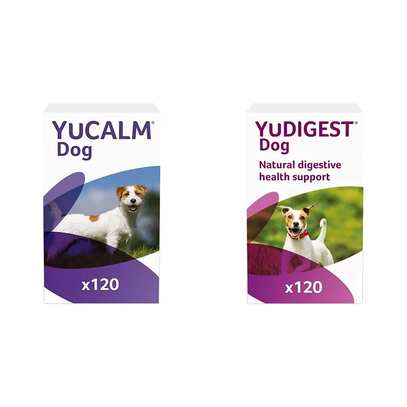Lintbells | YuCALM Dog | Calming Supplement for Dogs who are Stressed or Nervous | 120 Tablets & YuDIGEST Dog | Probiotics for Dogs with Sensitive Digestion, All Ages and Breeds | 120 Tablets