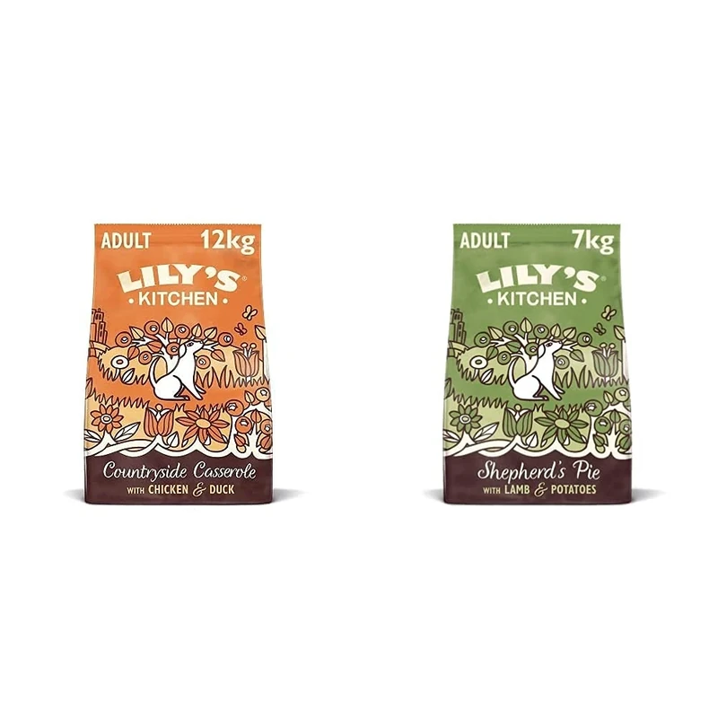 Lily's Kitchen Chicken & Duck Countryside Casserole Natural Grain Free Complete Adult Dry Dog Food (12 kg) & Lamb Shepherd's Pie - Grain Free Adult Dry Dog Food (7 kg)