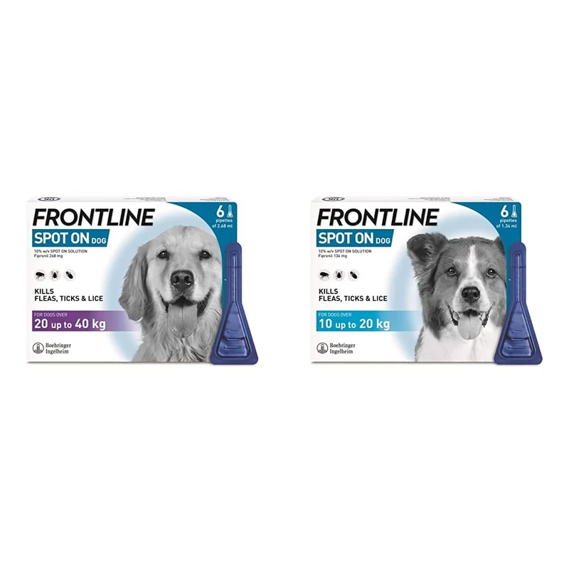 FRONTLINE Spot On Flea & Tick Treatment for Large Dogs (20-40 kg) - 6 Pipettes & Spot On Flea & Tick Treatment for Medium Dogs, Pack of 6