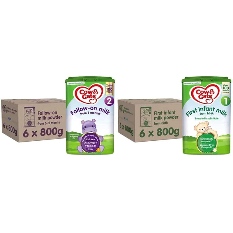 Cow & Gate 2 Follow On Baby Milk Powder Formula, 6-12 Months, 800g (Pack of 6) & 1 First Infant Baby Milk Powder Formula, from Birth, 800g (Pack of 6)