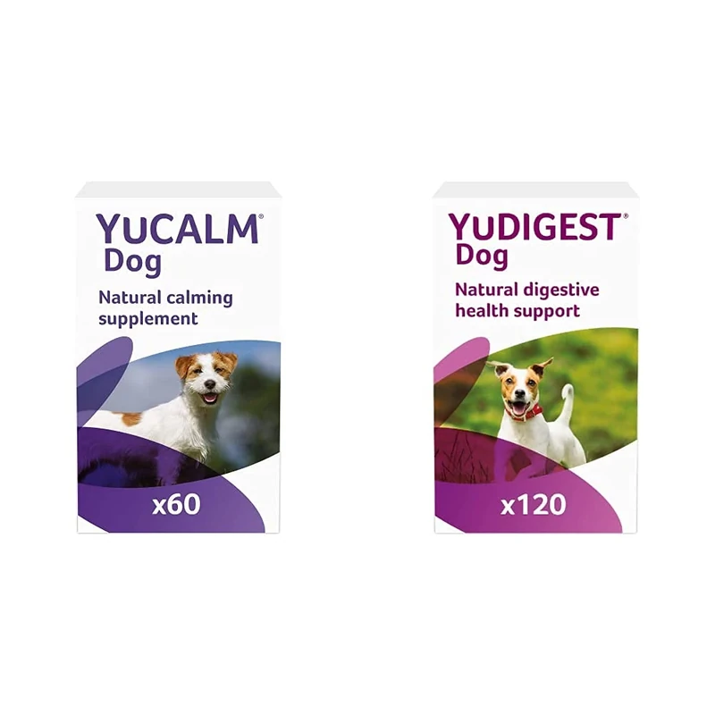 Lintbells | YuCALM Dog | Calming Supplement for Dogs who are Stressed or Nervous| 60 Tablets & YuDIGEST Dog | Probiotics for Dogs with Sensitive Digestion, All Ages and Breeds | 120 Tablets