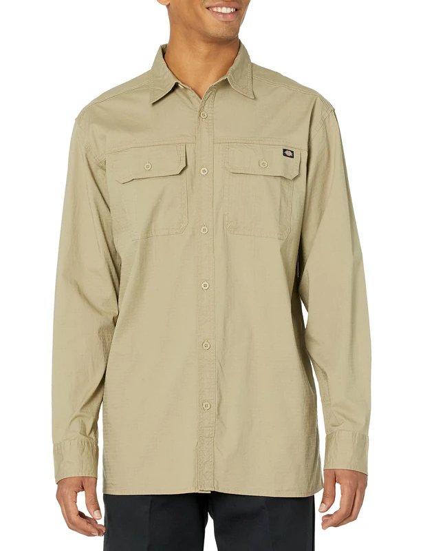 Dickies Men's Flex Denim Long Sleeve Shirt, Desert Sand, Medium