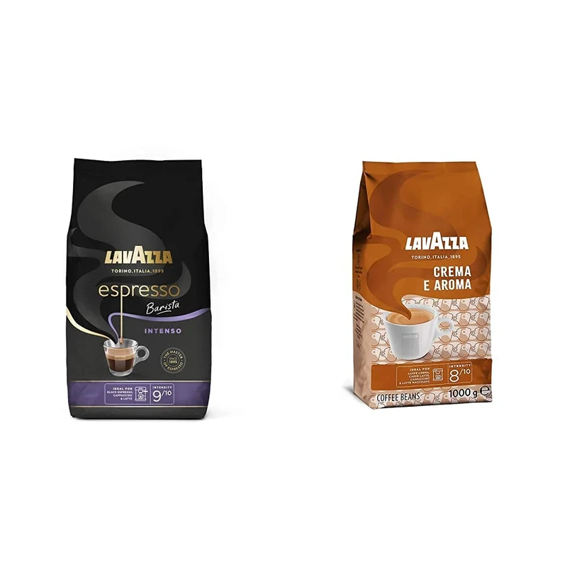 Lavazza Espresso Intenso Barista, Arabica and Robusta Drum Roast Coffee Beans, 1 kg Pack & Crema e Aroma, Arabica and Robusta Medium Roast Coffee Beans, Pack of 1 kg
