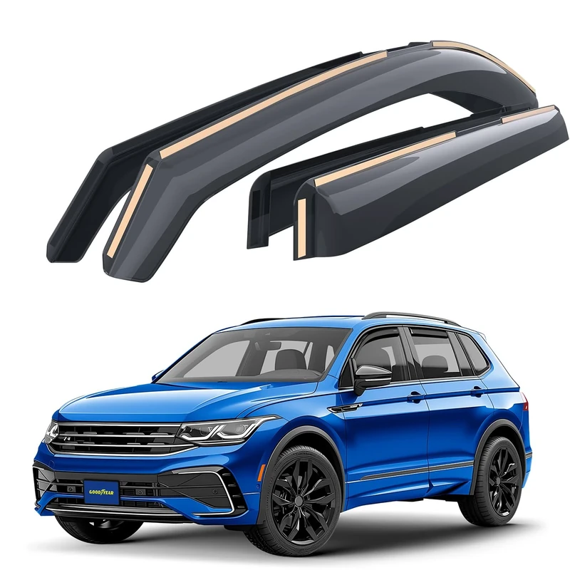 Goodyear Shatterproof in-Channel Window Deflectors for Volkswagen (VW) Tiguan 2018-2024, Rain Guards, Window Visors for Cars, Vent Deflector, Car Accessories, 4 pcs - GY003448LP