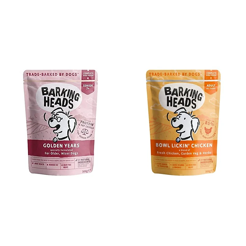 Barking Heads Wet Dog Food for Senior Dogs, Grain-Free Recipe with Optimal Protein and Fat Levels for Senior Dogs & Wet Dog Food - Bowl Lickin' Chicken - Run Chicken with No Artificial Flavours